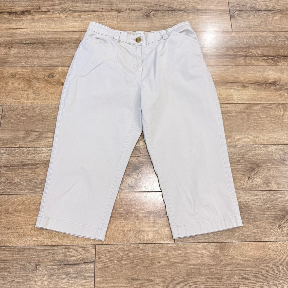 LL Bean Classic Fit Cropped Chino Pants Womens‎ 14 Petite Beige Straight Leg